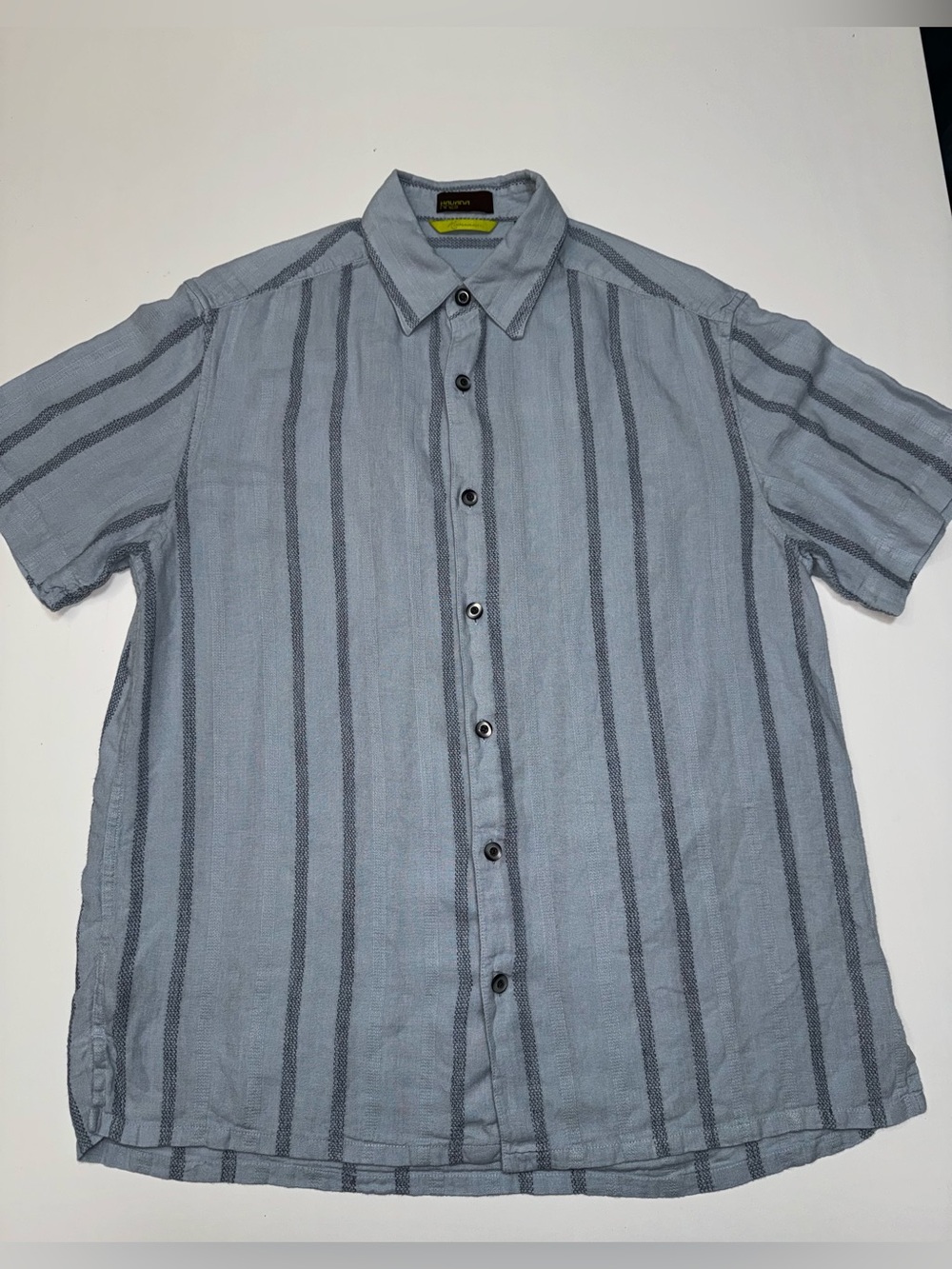 Havana Nines Men’s Striped Short Sleeve Button-Up Cotton Linen Shirt M